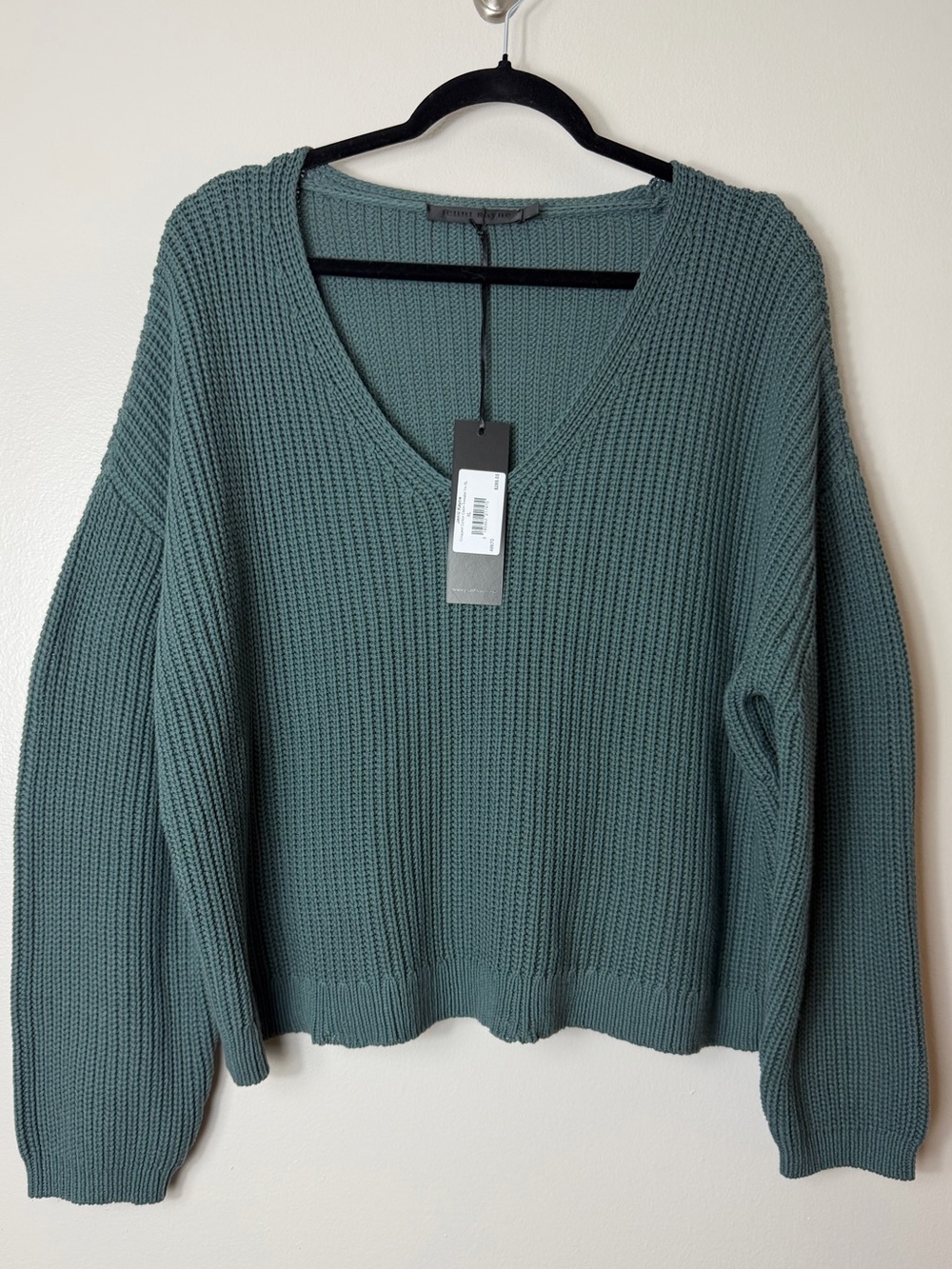Jenni Kayne Sweater XL Green Fisherman Knit Cropped Organic Cotton Casual Fall